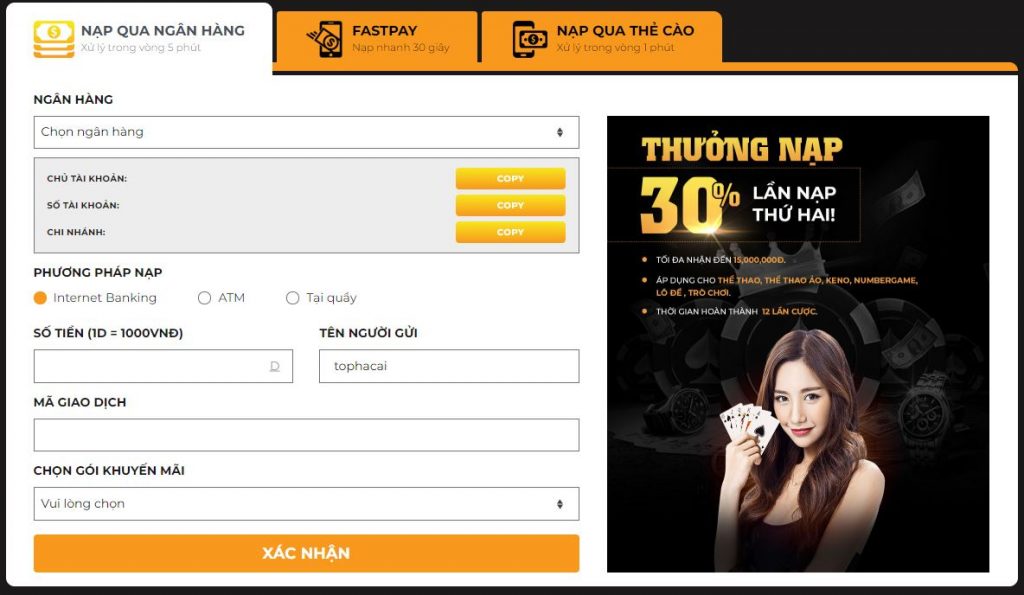 nạp tiền DEBET