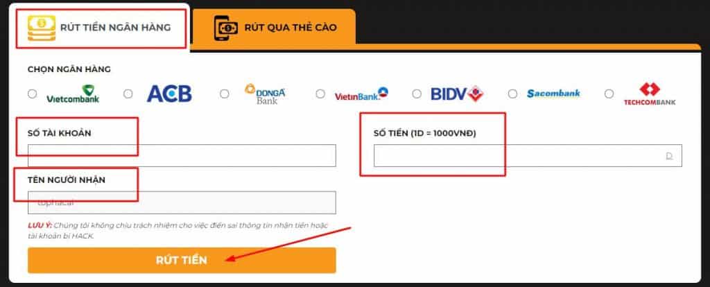 Rút tiền nhà cái DEBET